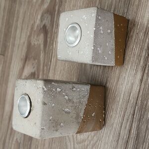Two Concrete and Gold Candle Holders